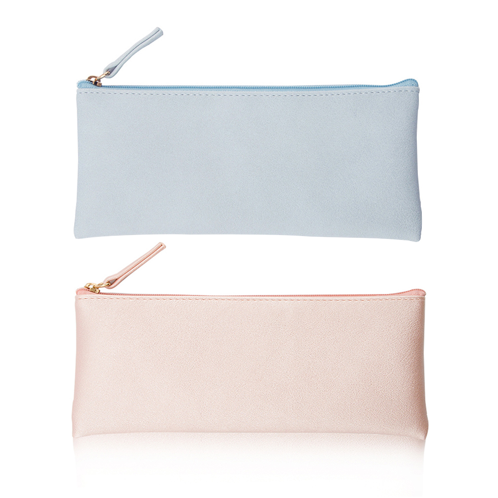 EONMIR PU Leather Pencil Cases Pouch Bag with Zipper,Small Simple Pencil Pouches, Makeup Pouch, Cosmetic Pouch (Blue+Pink)